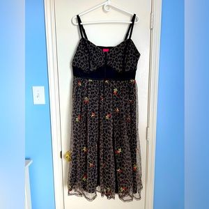 Torrid Betsy Johnson Black Leopard Bustier Mesh Skater Midi Dress